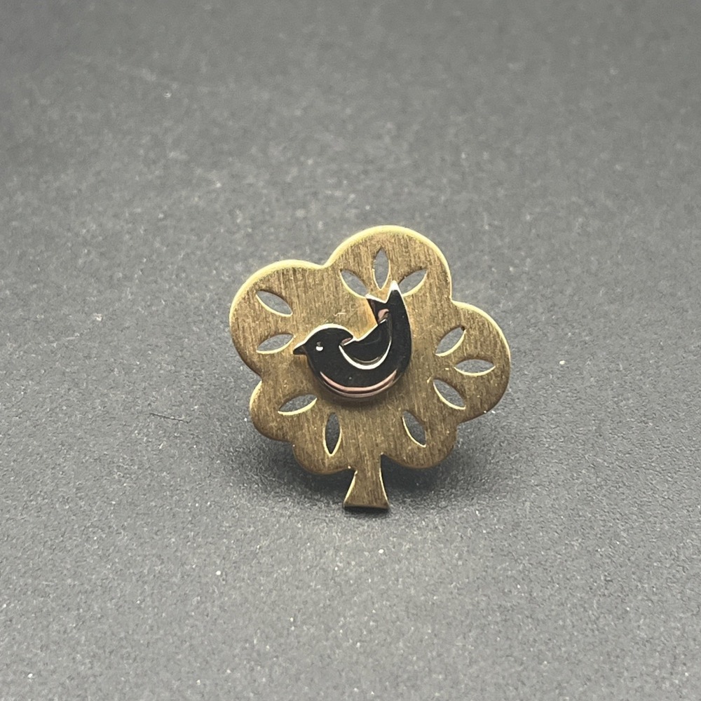 Silver Tone Bird In A Gold Tone Tree Lapel Hat Pin